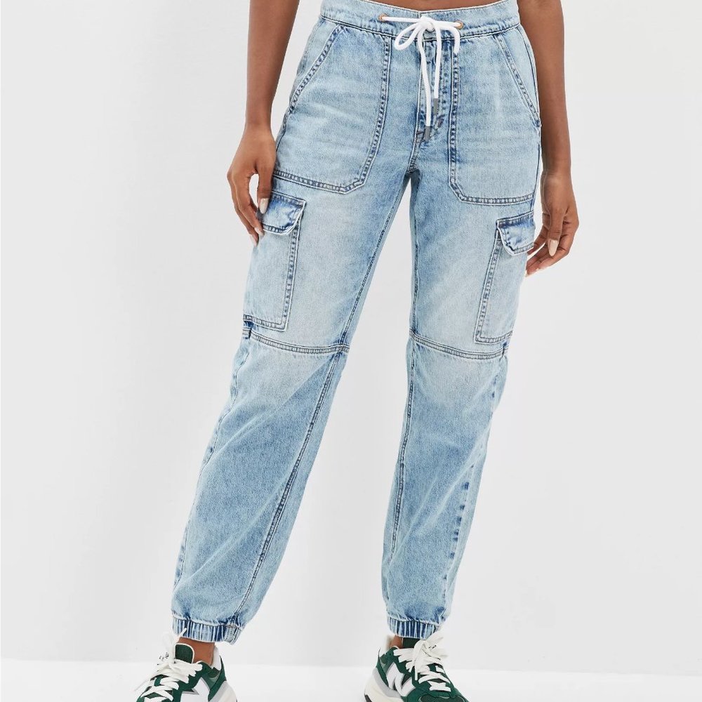 American Eagle High-Waisted Cargo Denim Jogger